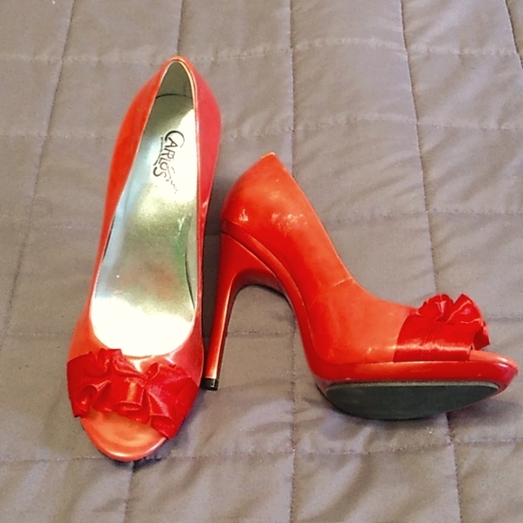 Carlos Santana Red Prestige Peep Toe Heels 9 M - Picture 1 of 9